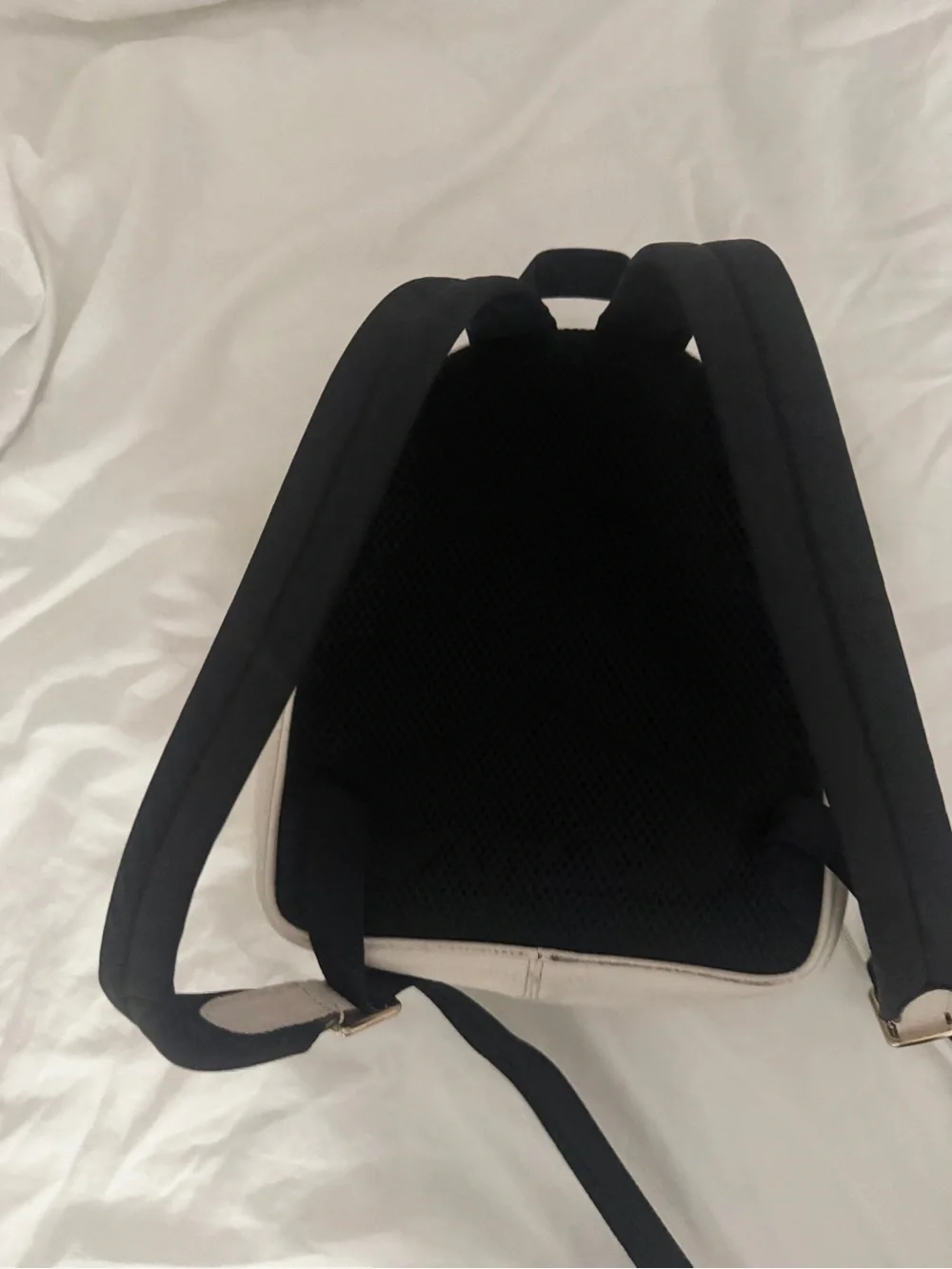 Coach Pebble Leather Mini Backpack in Cream with Black Straps
